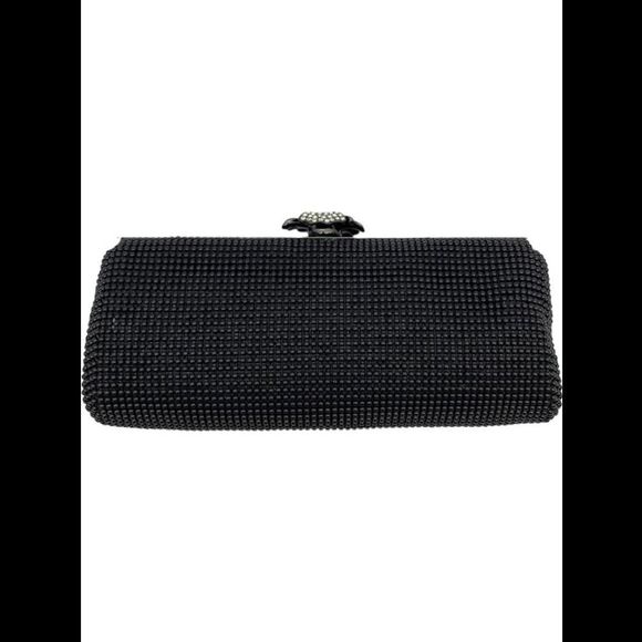 Whiting & Davis Crystal-Flower Clutch Black